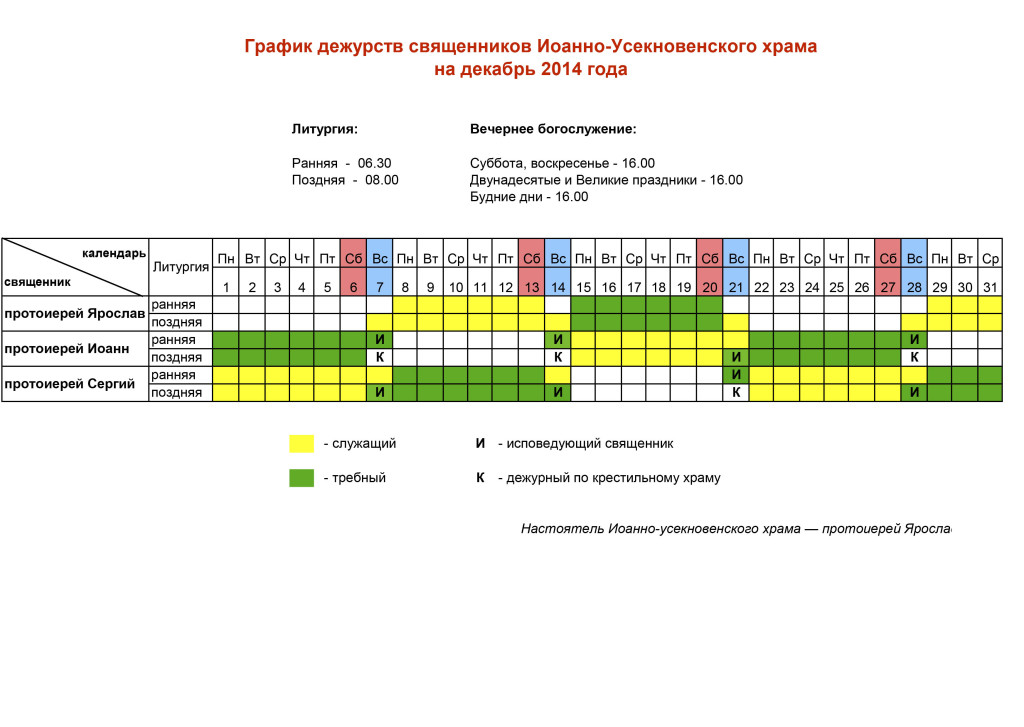 Образец графика дежурств на месяц охранников